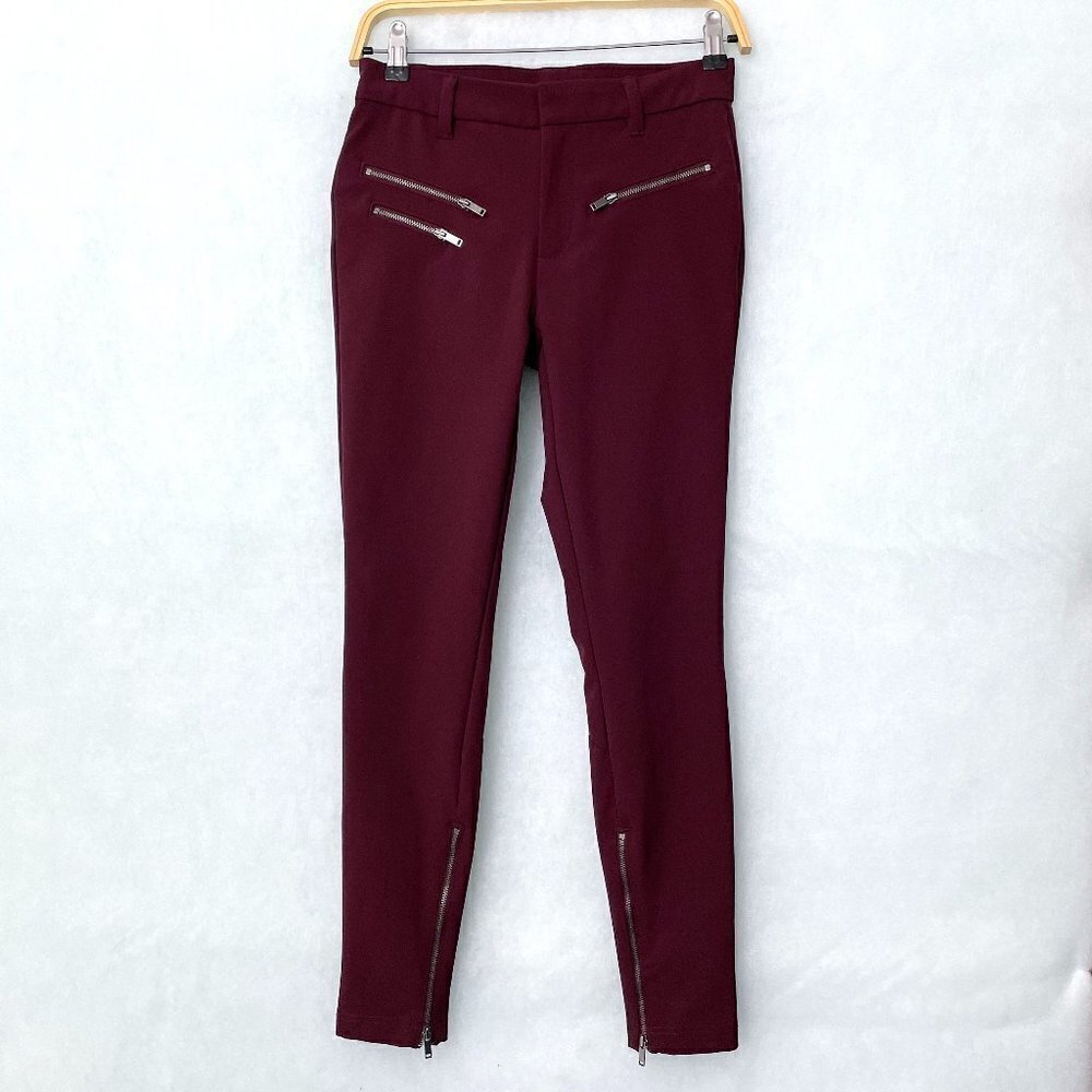 Gap Women's Burgundy Leggings Techy Moto Pants Ankle Zippers Stretchy size 2